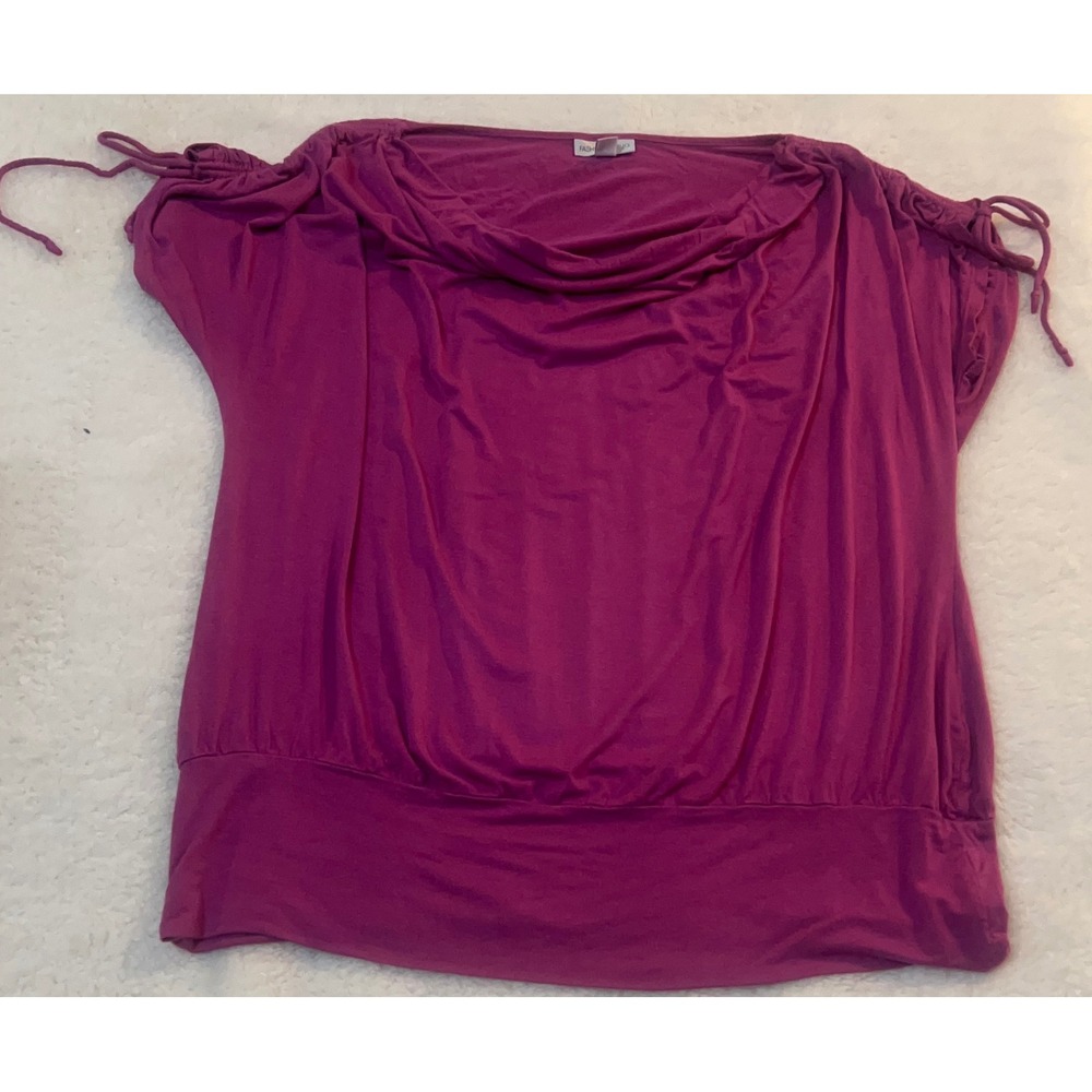Fashion Bug Women XL Magenta Purple Cowl Neck Blouse Cinched Shoulder Banded Hem